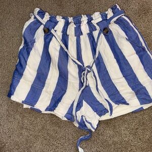 American Eagle Outfitters Blue and White Striped High Waist Shorts